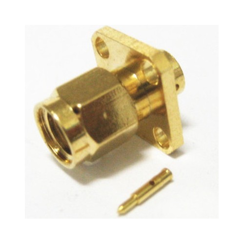 SMA MALE PANEL MOUNT SOLDER FOR SEMI-RIGID RG402 .141 CABLE - 4 HOLE SQ FLANGE